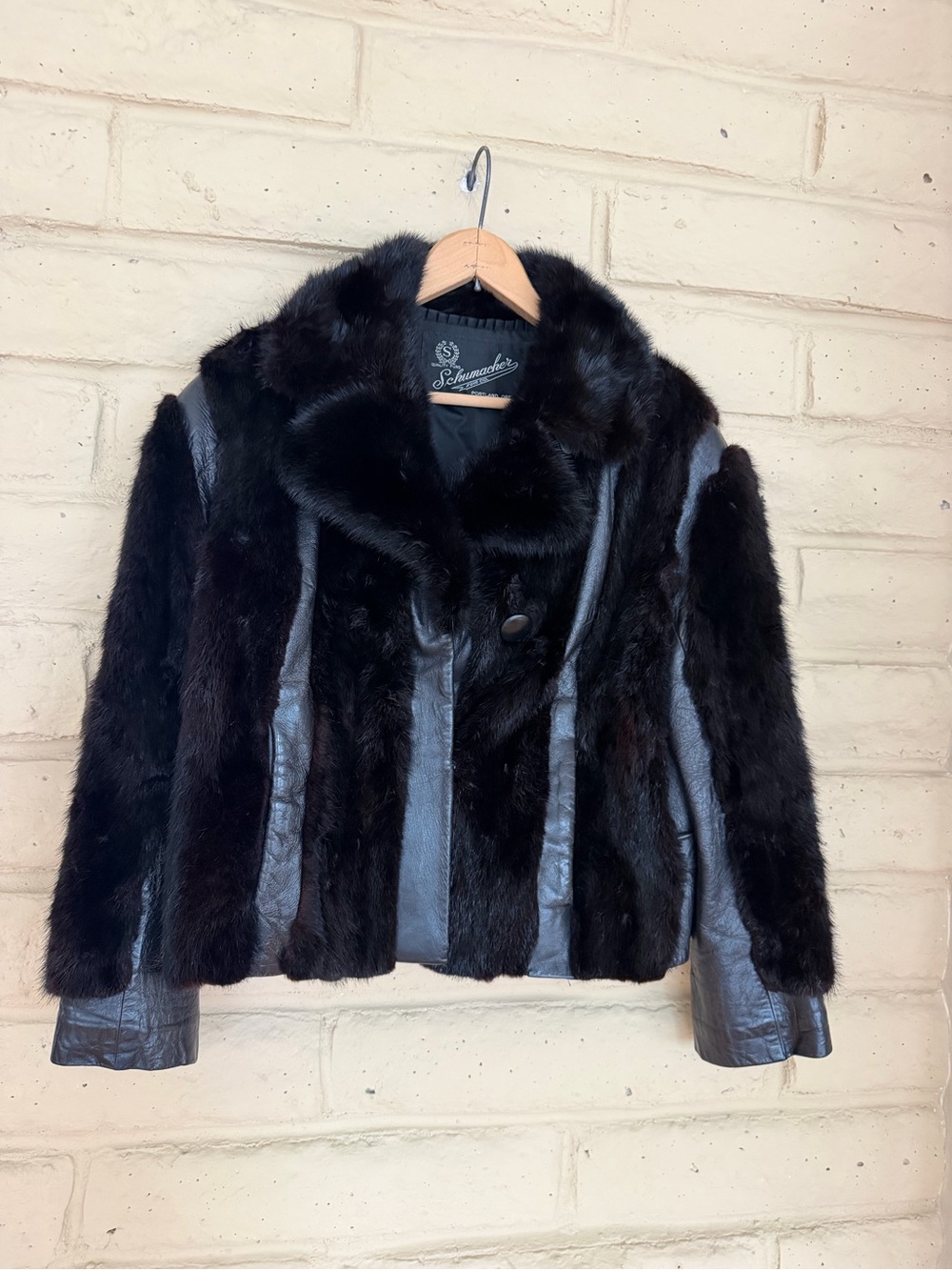 Schumacher Vintage Black Teddy Mink Fur-Trim Jacket